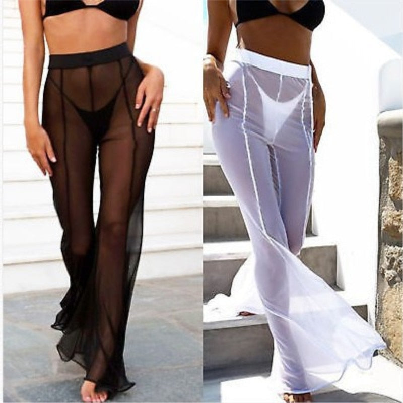 New Sexy Ruffle Women Beach Mesh Sheer Wide Transparent Bikini Trouser –  ebuytrends
