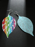 Colorful Printed Hollow Leaf Earrings Accessories