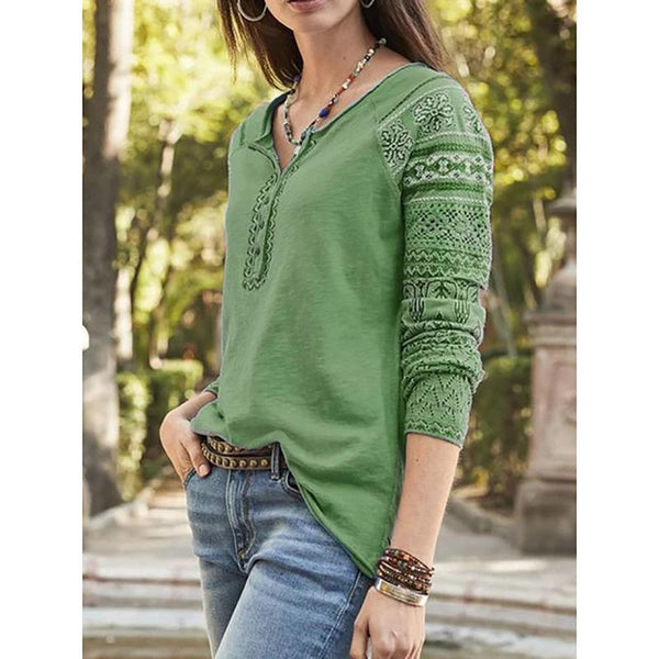 V-Neck Tribal Casual Buttoned Blouses