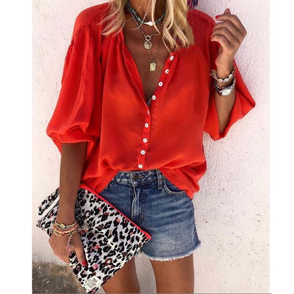 Women Plus Size Fashion Button Loose Blouse