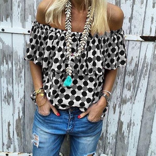 Casual Polka Dot Off-The-Shoulder Blouse