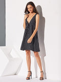 WomenvPolka-Dot  V-Neck A-Line  Sleeveless Mini Dress