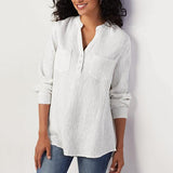 Solid Color V Neck Pocket Blouse