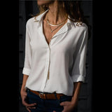 Women Solid Color Sexy Deep V-neck Loose Blouses