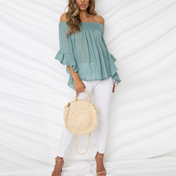 Casual Printed Bare Shoulders Loose Blouse