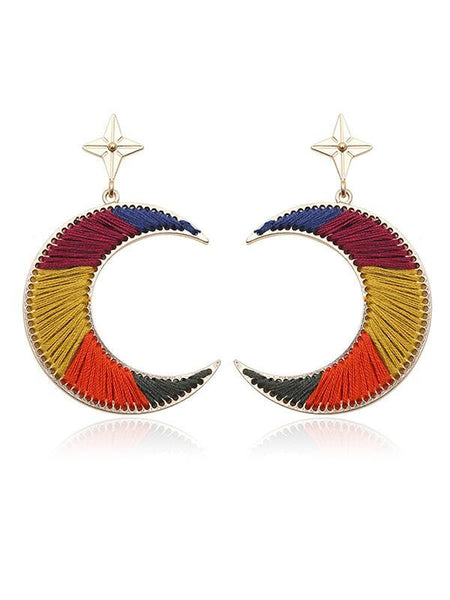 Split-color Crescent Knitting Earrings