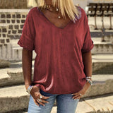 Plus Size V Neck Solid Color Daily Blouse