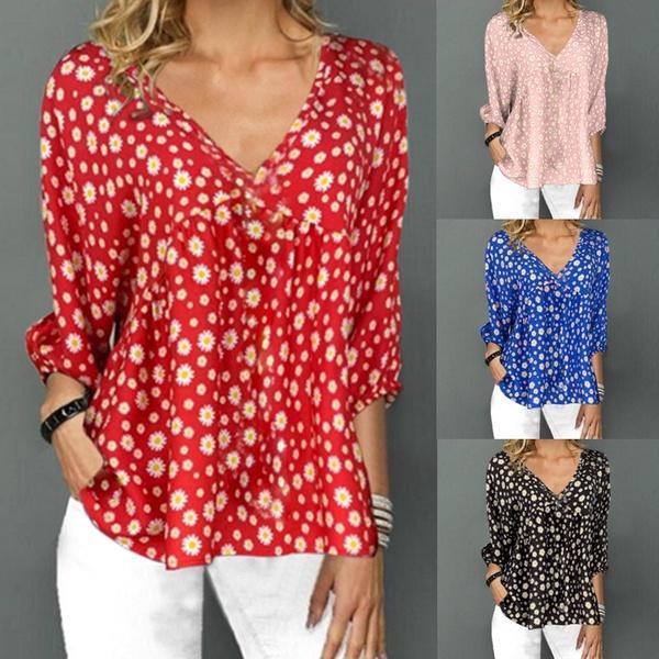 Women V-neck Fashion Floral Printed Summer Blouse