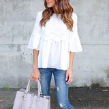 Solid Color Lace Stitching Ruffle Sleeve Blouse