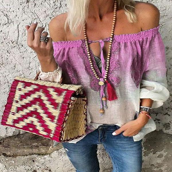 Bohemian Off-The-Shoulder Lace-Up Blouse