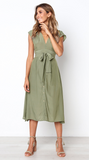 Olive Green Bowknot Midi Dress