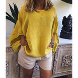 V-neck Solid Color Loose Women's Blouses