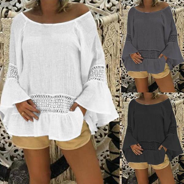 Ruffle Sleeve Hollow Loose Round Neck Blouse