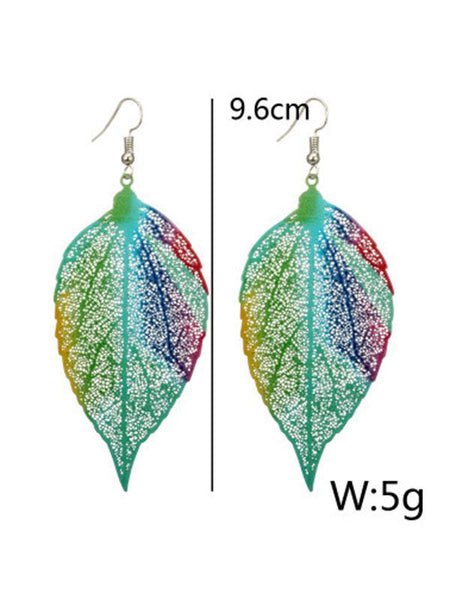 Colorful Printed Hollow Leaf Earrings Accessories