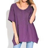 Solid Color Irregular Hem Loose Blouse