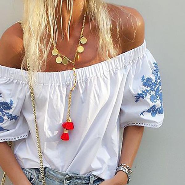 Bohemian Printed Off-The-Shoulder Blouse