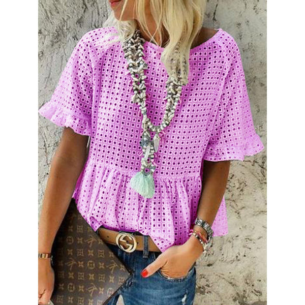 Round Neck Short Sleeve Fashion Blouse