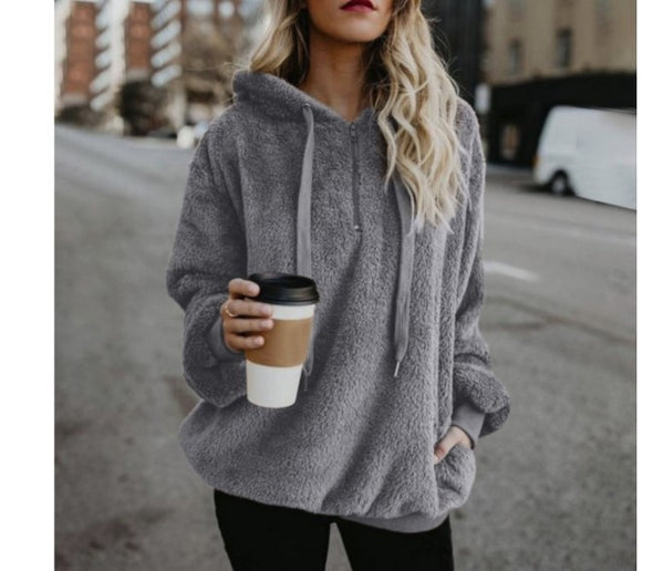 Women Solid Long Sleeve Hooded Sweatshirt