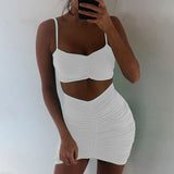 Sling pleated off-the-shoulder wrapped chest high waist skirt (two-piece suit)