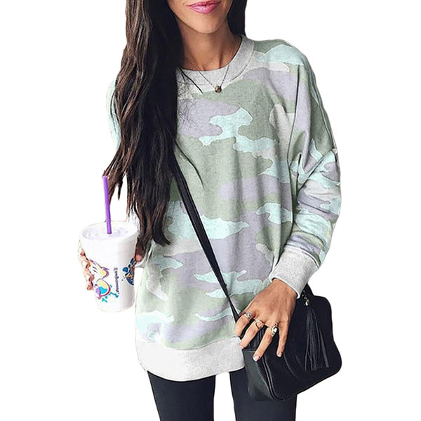 Women Casual Printed Long Sleeve O-neck Pullover Tops