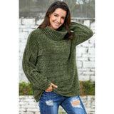 Women High Collar Solid Color Long Sleeve Knitted Sweaters