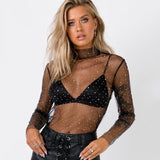 Sexy Gauze  Paillette Women Lace Shirt