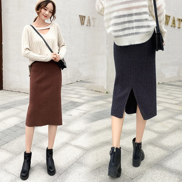 Women's thick split-knit skirt High-rise step pack hip skirt