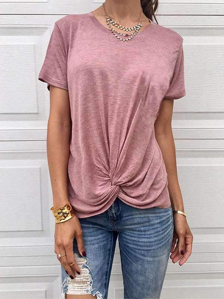 Fashion Round Neck Short Sleeves Irregular Crossed T-shirts