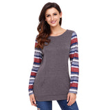 Women O-neck Long Sleeve Striped Pullover Plus Size Sweatshirts   