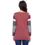 Women O-neck Long Sleeve Striped Pullover Plus Size Sweatshirts   