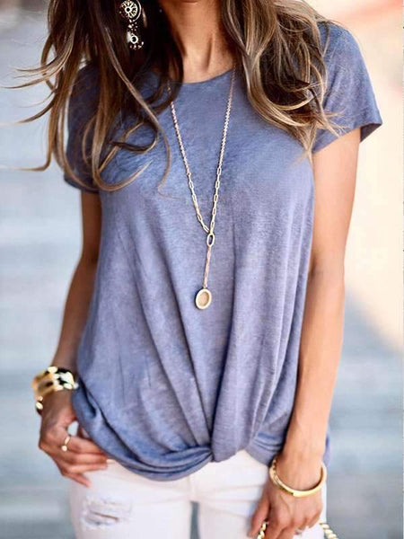 Fashion Round Neck Short Sleeves Irregular Crossed T-shirts