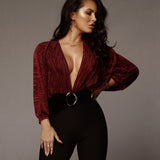 New Pleated Loose V-neck Long Sleeve Jumpsuit