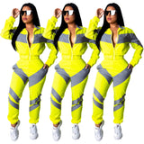 Women's solid color two-color stitching long-sleeved windbreaker suit