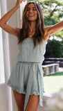 Women Summer Ruffles Strapless Cotton Linen Jumpsuit