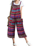 Women Print Cotton And Linen Sleeveless Loose Jumpsuits