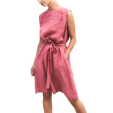 Women Fashion Solid Color Casual Elegant Sleeveless Midi Dress