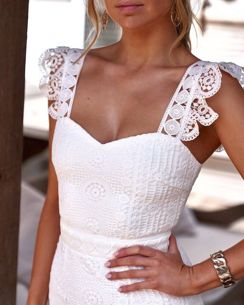 White Lace Spaghetti Strap Elegant Sleeveless Sexy Bodycon Dress