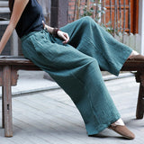Women Casual Wide Leg Elastic Waist New Linen Pants