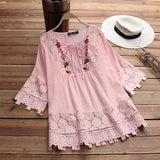 Women Summer Crochet Solid Casual Blouse