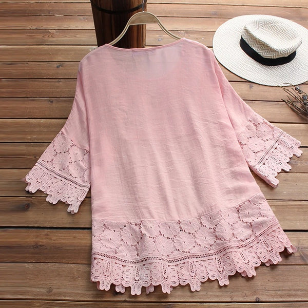 Women Summer Crochet Solid Casual Blouse