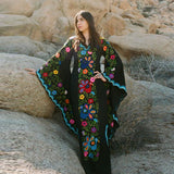 Women Fashion Vintage Floral Print V-neck Long Sleeve Split Side Maxi Dress