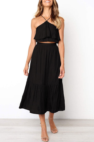 WanaDress Halter Neck Ruffle Design Two-piece Outfits