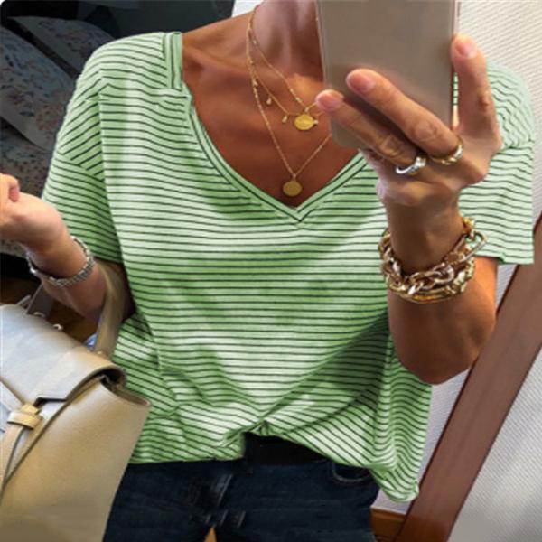 Loose Stripe V Neck T-shirts