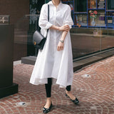 Women Long-sleeved Cotton Fashion Solid Long Shirt