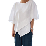 Women Fashion Irregular Cotton Linen Solid  Blouse