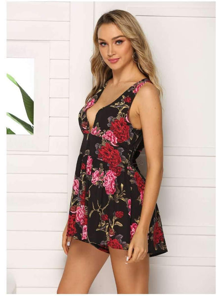 Fashion Sexy Print V neck Jumpsuits