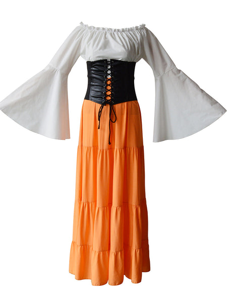 Women Vintage Flare Sleeve Cosplay Long Maxi Dress