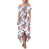 Floral Print Off Shoulder Boho Irregular Maxi Dress