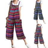 Women Print Cotton And Linen Sleeveless Loose Jumpsuits