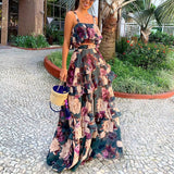 Women Fashion 2 Sets Chiffon Elegant Maxi Dress